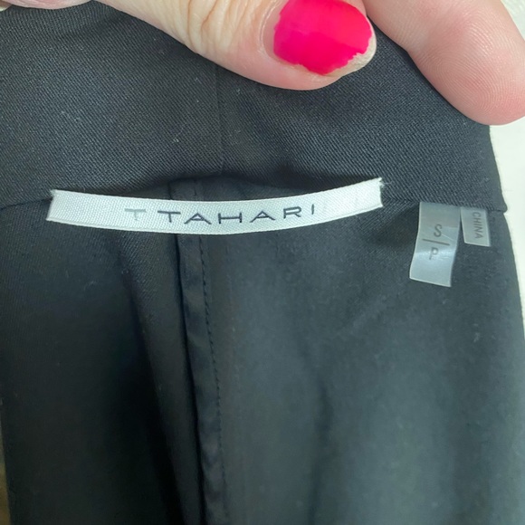 Tahari black jacket over sized collar eye hook closure waterfall front size S - Picture 6 of 8